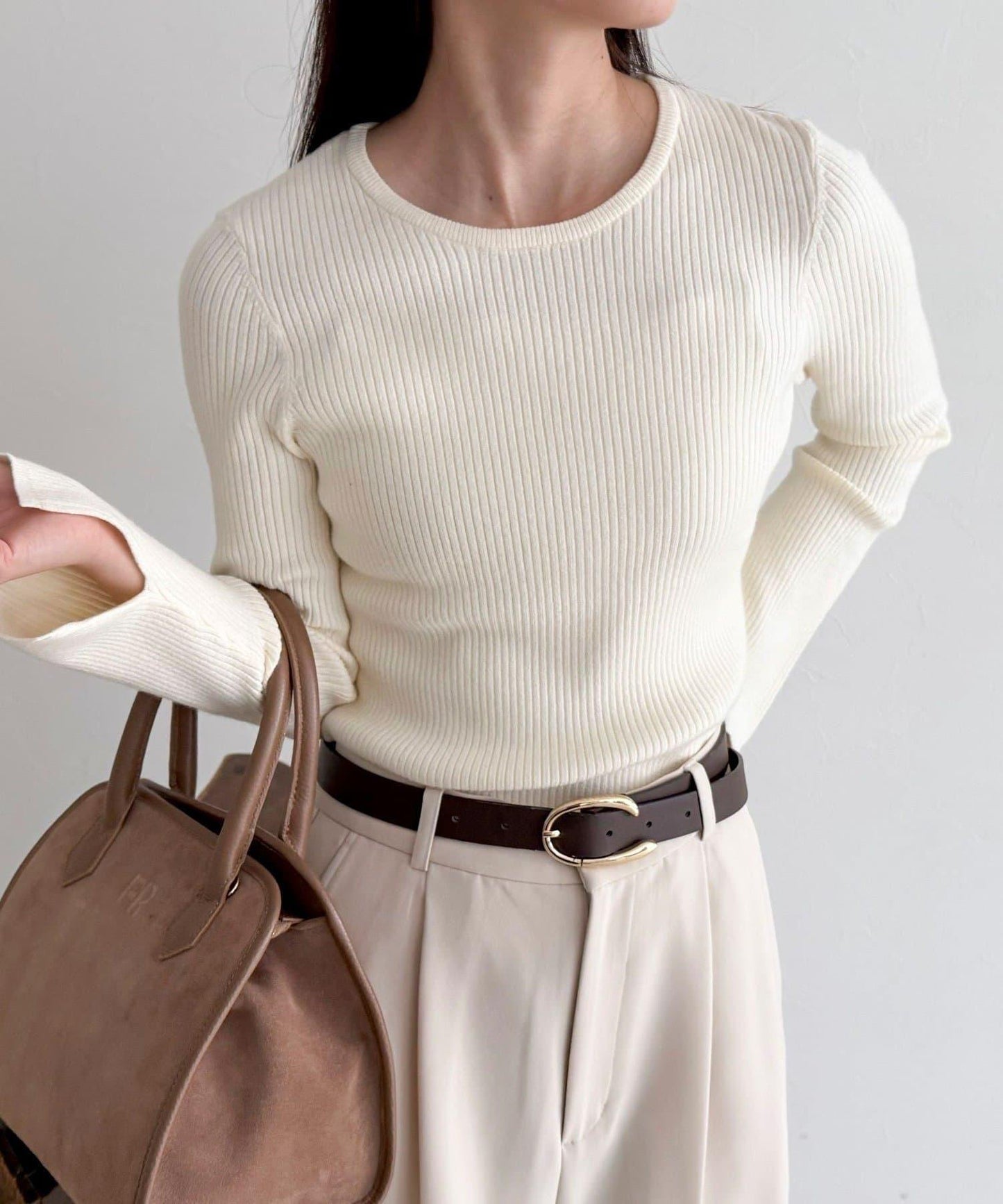 袖開叉羅紋針織套頭衫