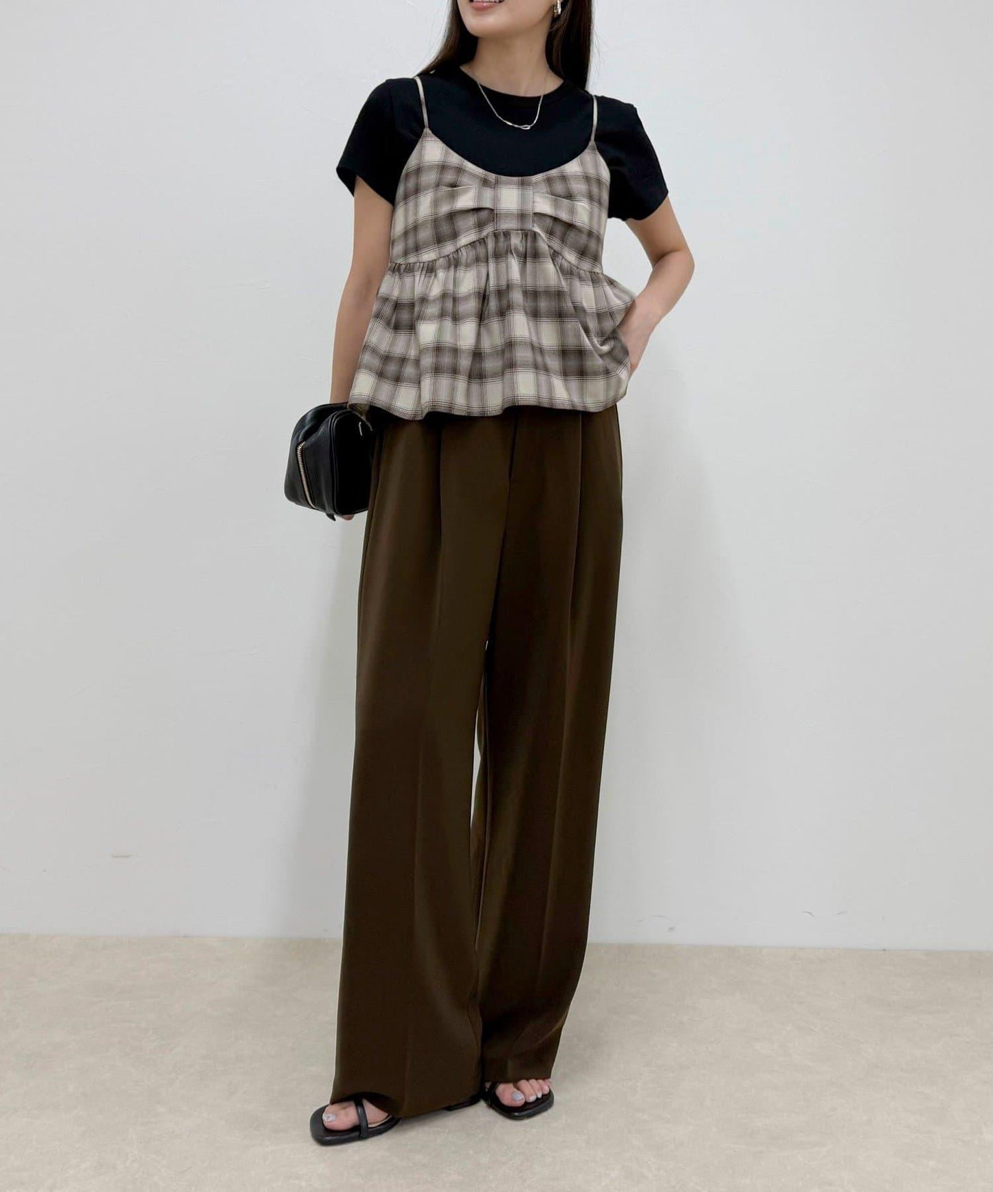 漸變格紋吊帶背心