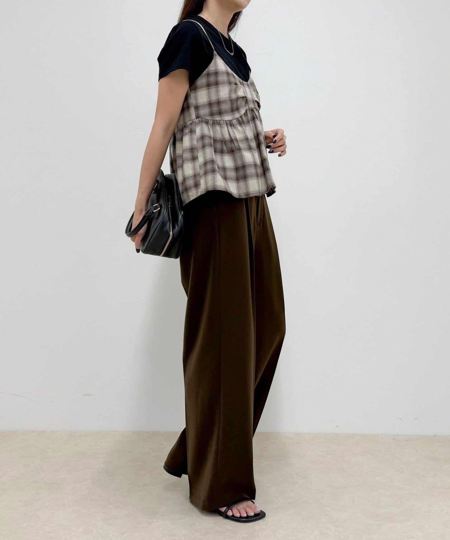 漸變格紋吊帶背心