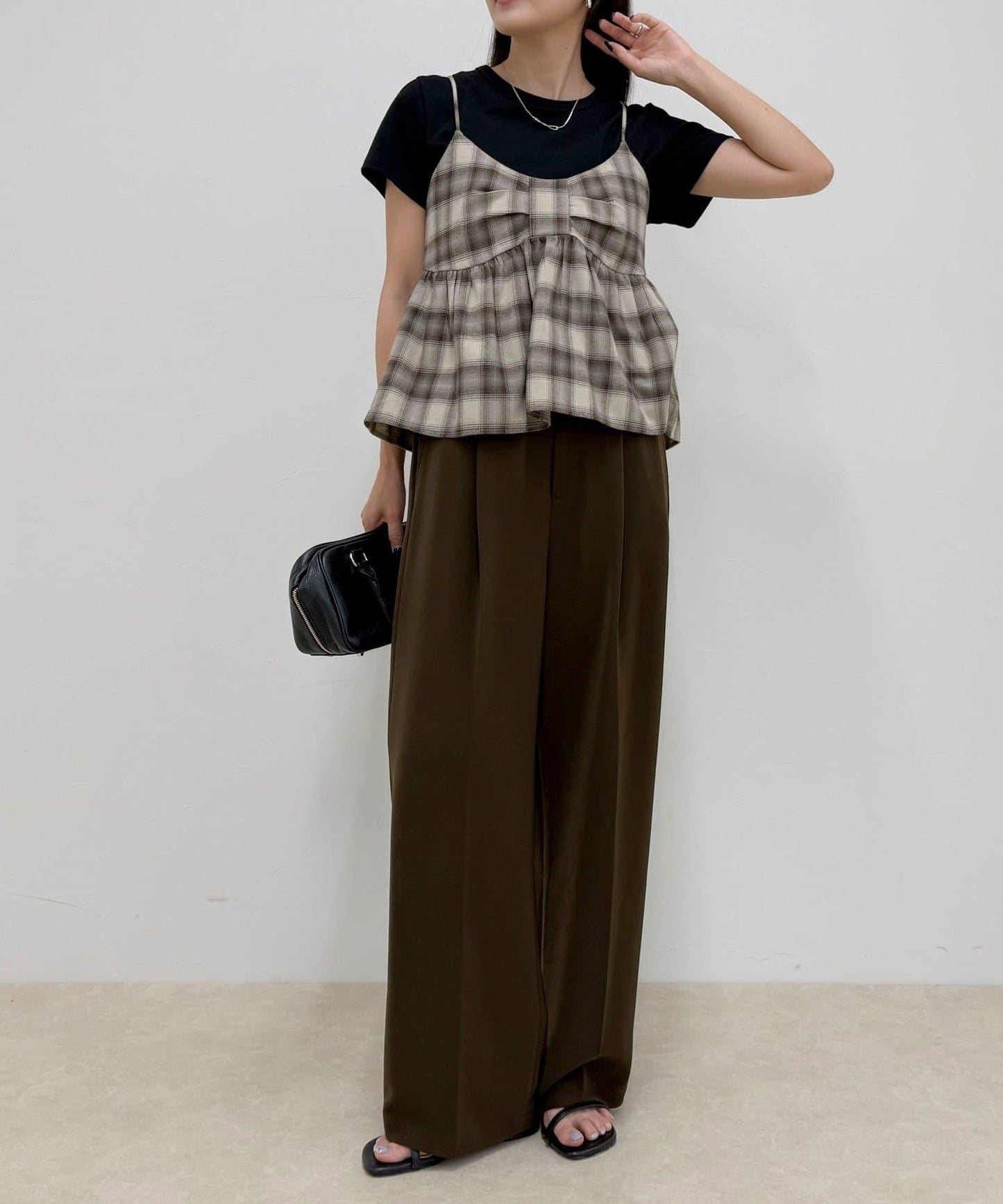 漸變格紋吊帶背心