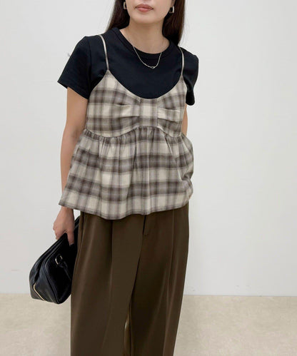 漸變格紋吊帶背心