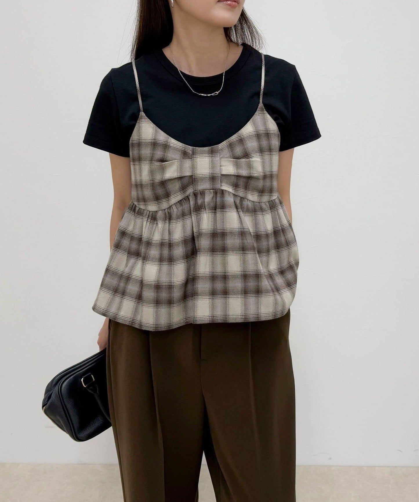 漸變格紋吊帶背心