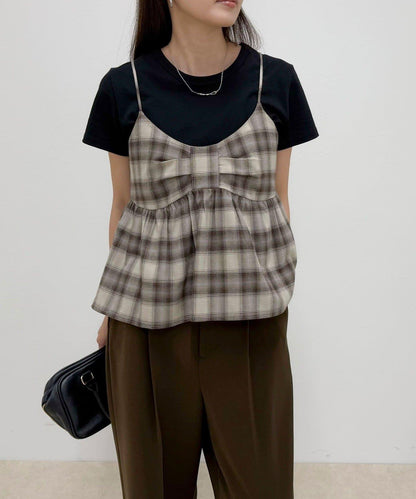 漸變格紋吊帶背心