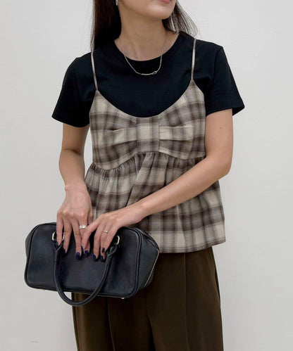 漸變格紋吊帶背心