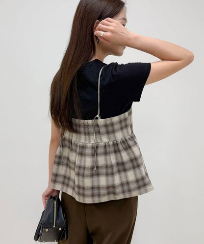 漸變格紋吊帶背心