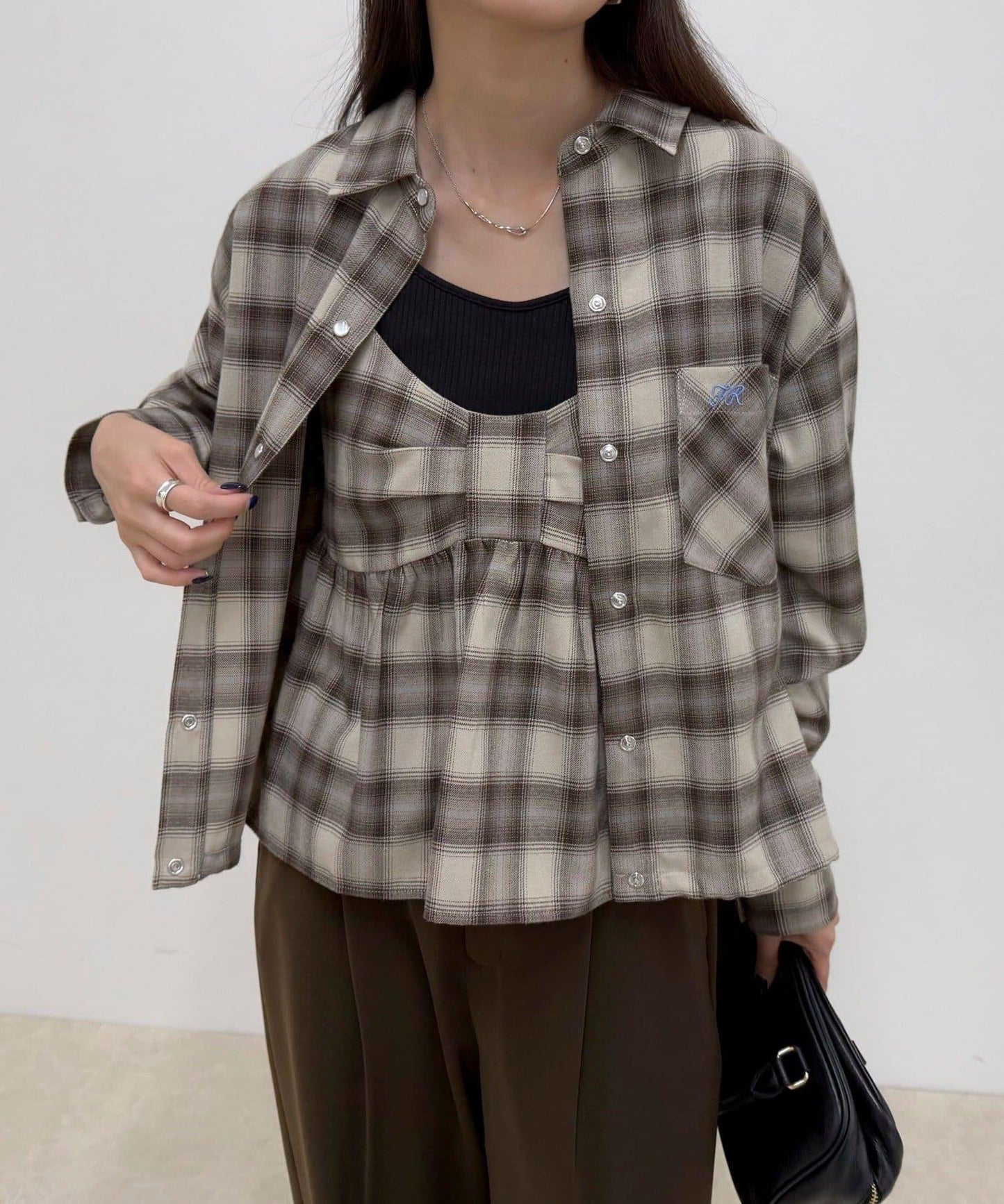 漸變格紋吊帶背心