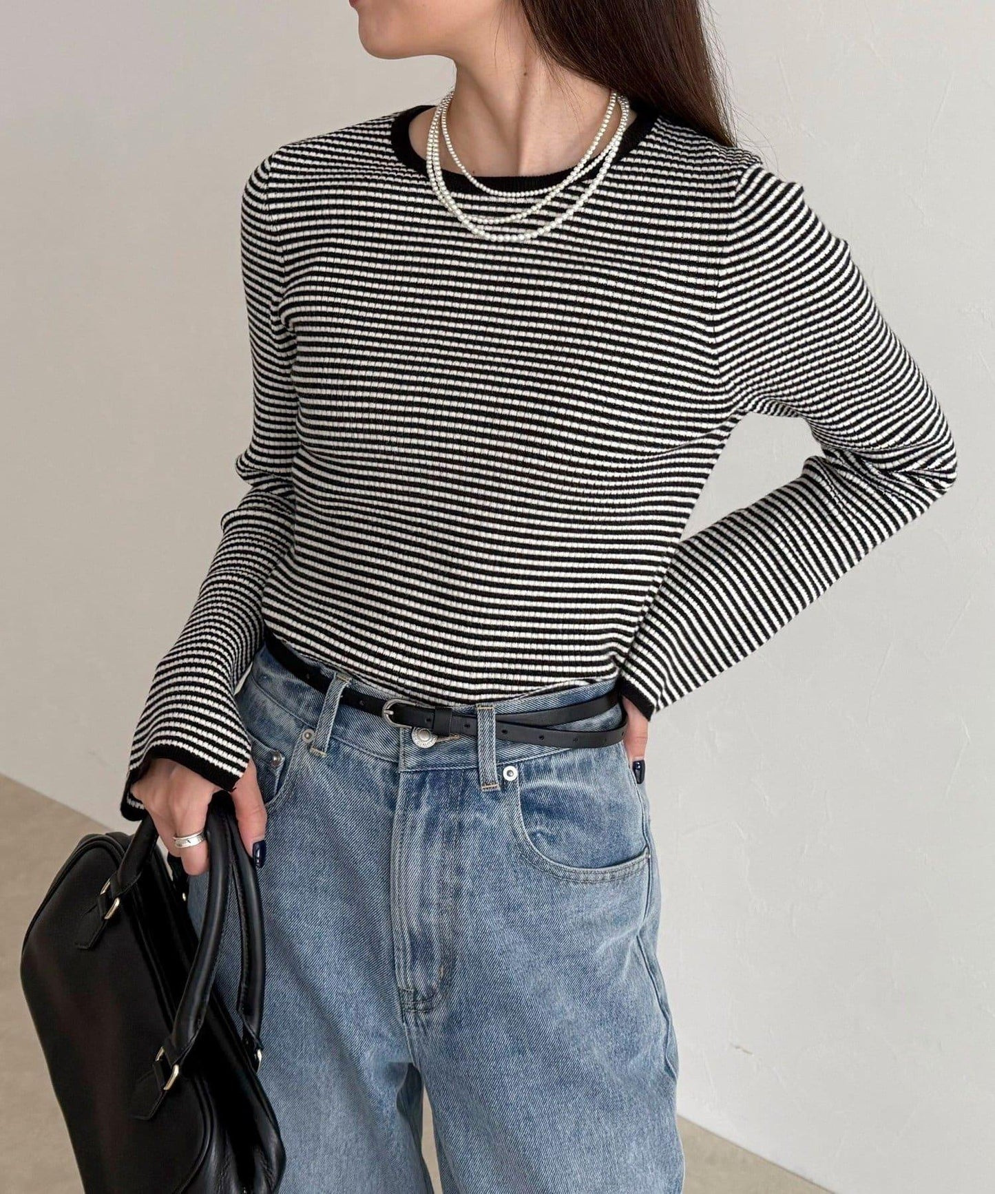 袖開叉羅紋針織套頭衫