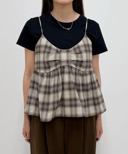 漸變格紋吊帶背心