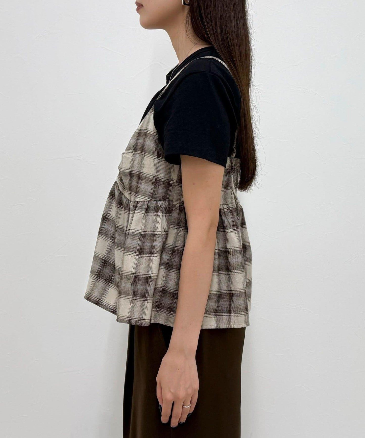 漸變格紋吊帶背心