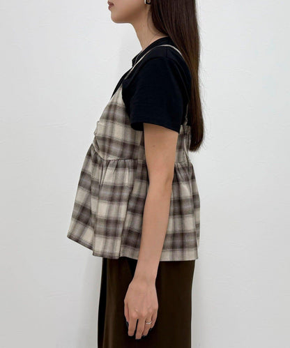 漸變格紋吊帶背心