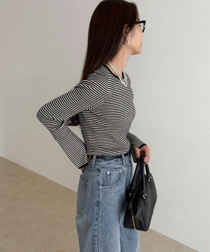 袖開叉羅紋針織套頭衫