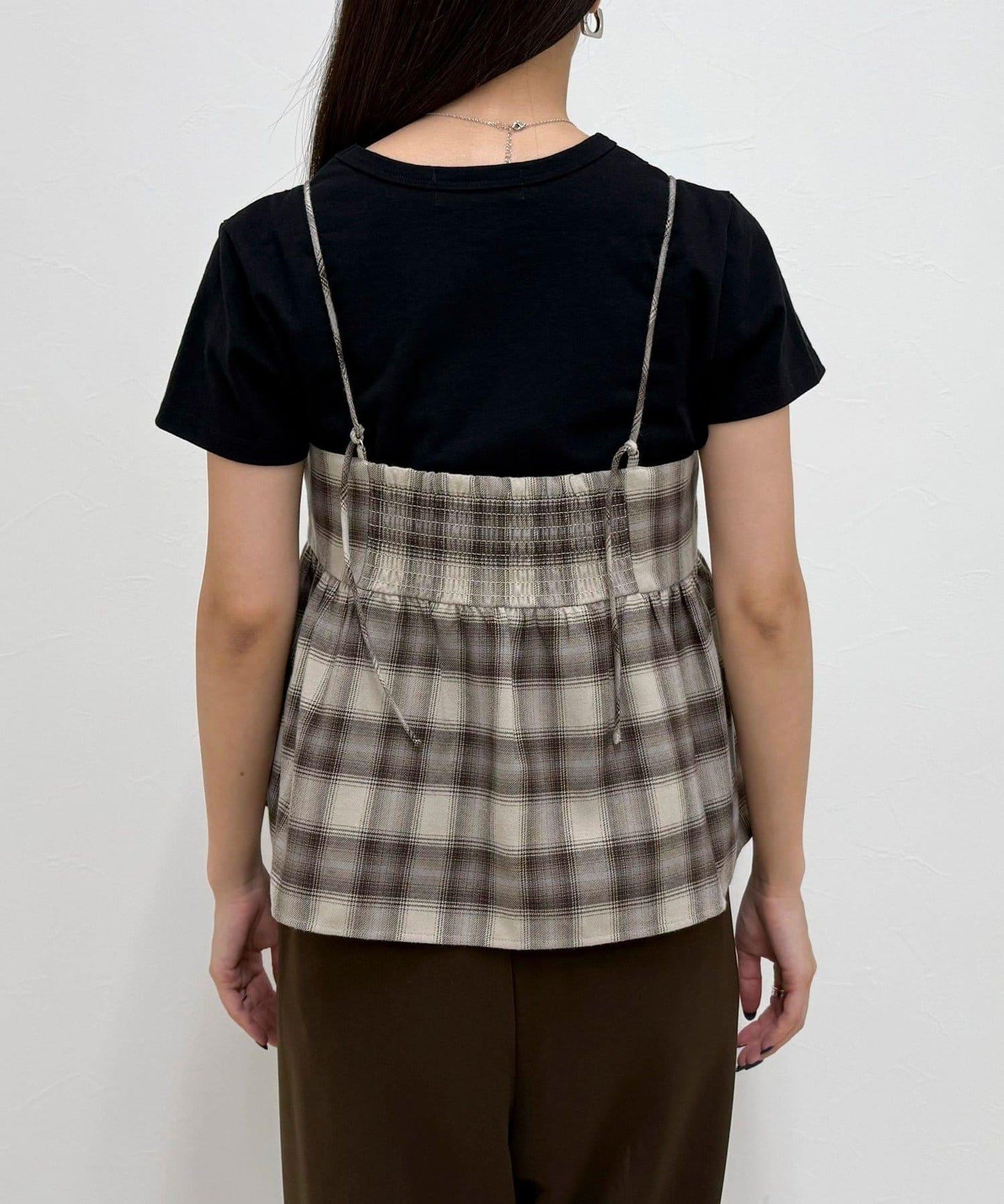 漸變格紋吊帶背心