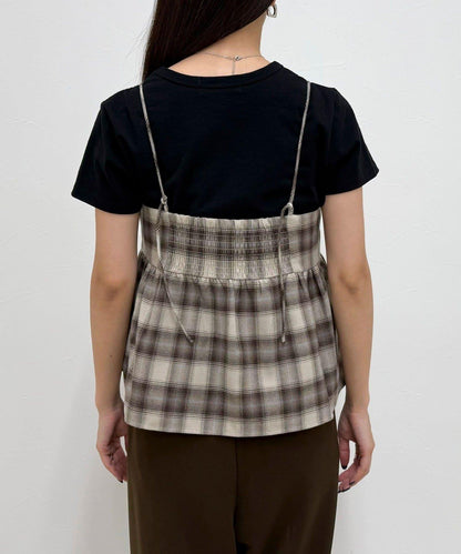 漸變格紋吊帶背心