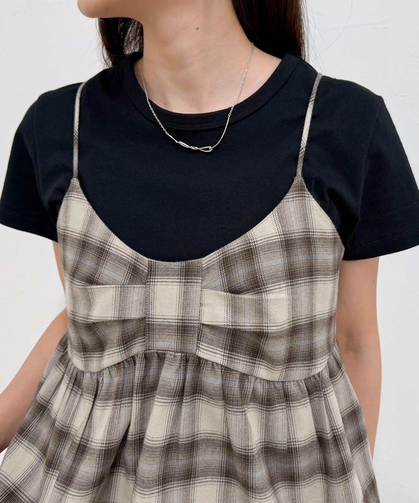 漸變格紋吊帶背心