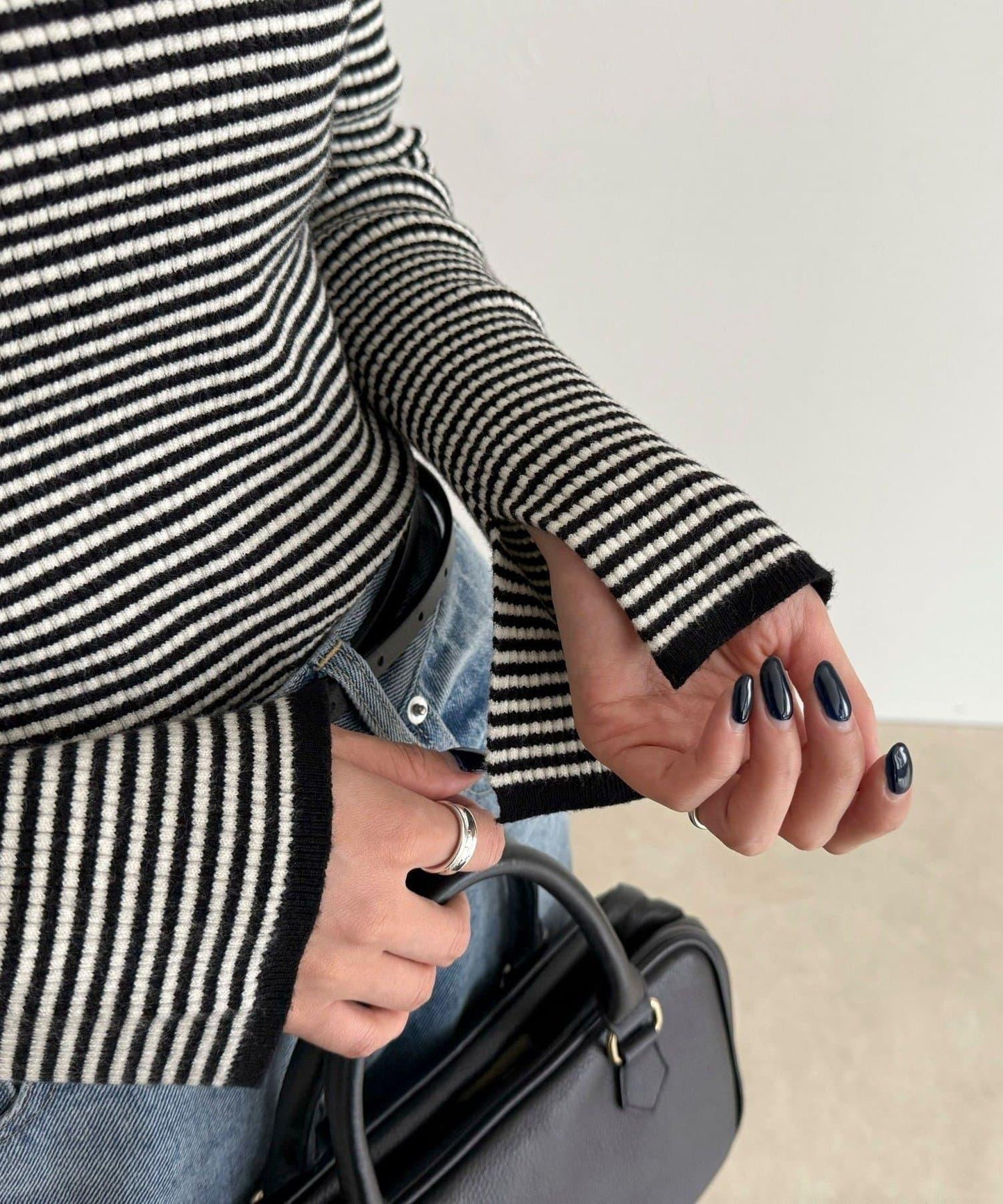 袖開叉羅紋針織套頭衫