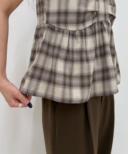 漸變格紋吊帶背心