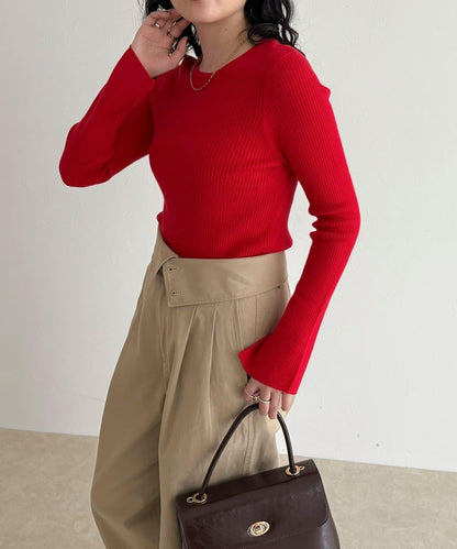 袖開叉羅紋針織套頭衫