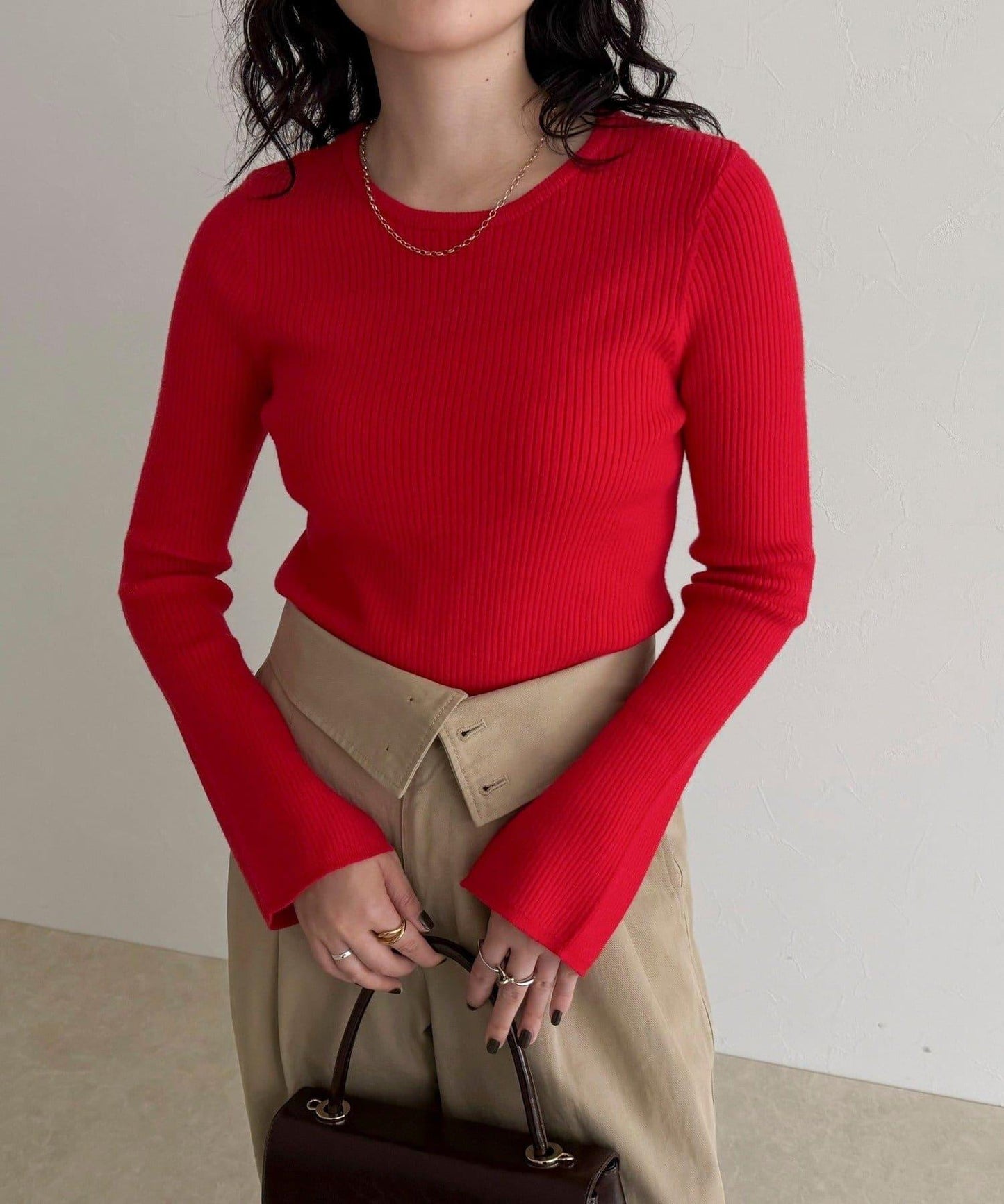 袖開叉羅紋針織套頭衫