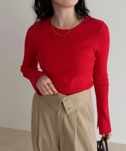 袖開叉羅紋針織套頭衫