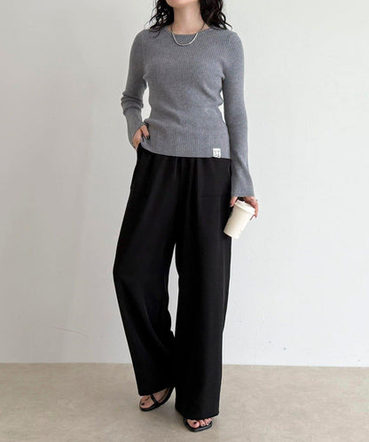 袖開叉羅紋針織套頭衫