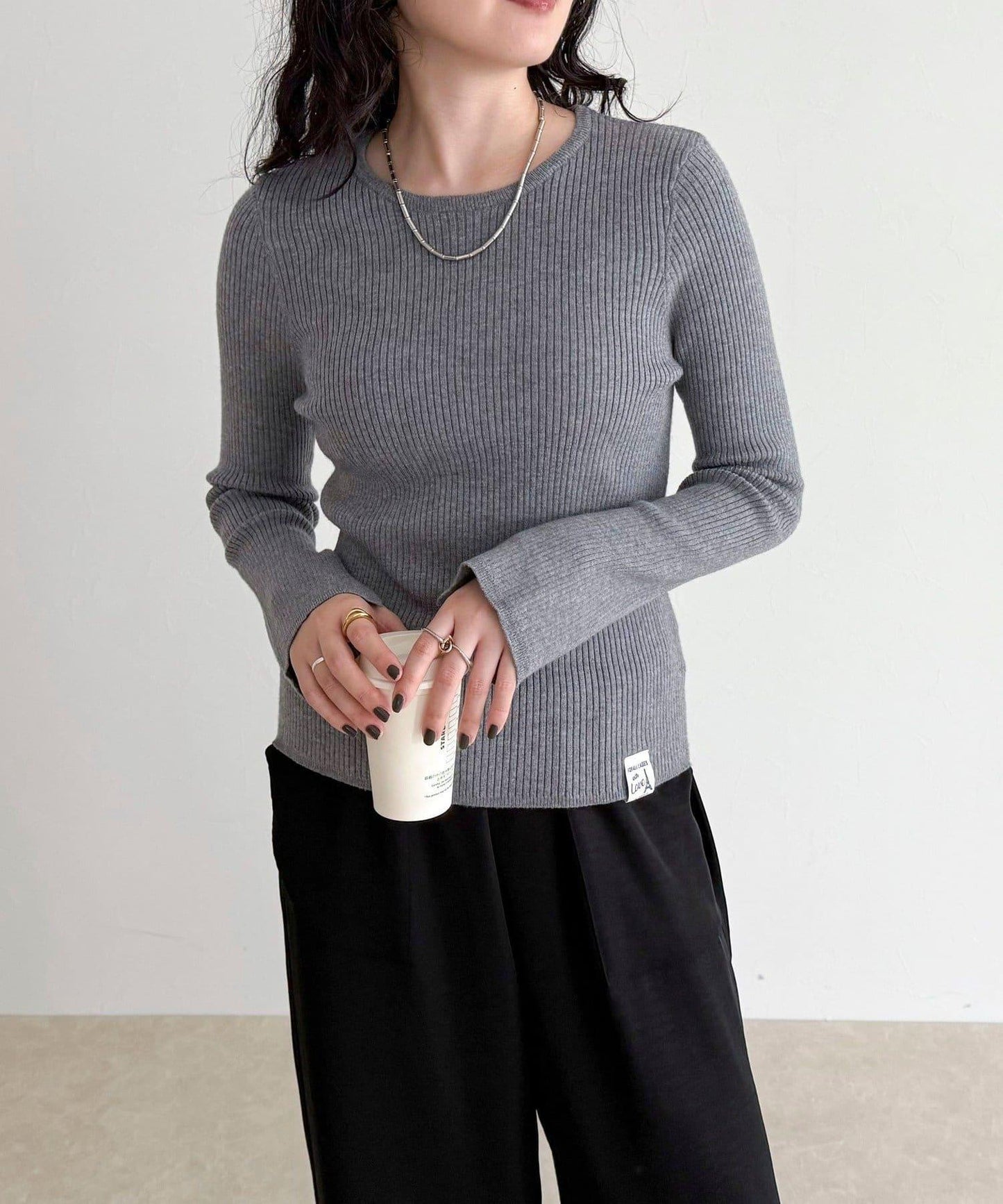 袖開叉羅紋針織套頭衫