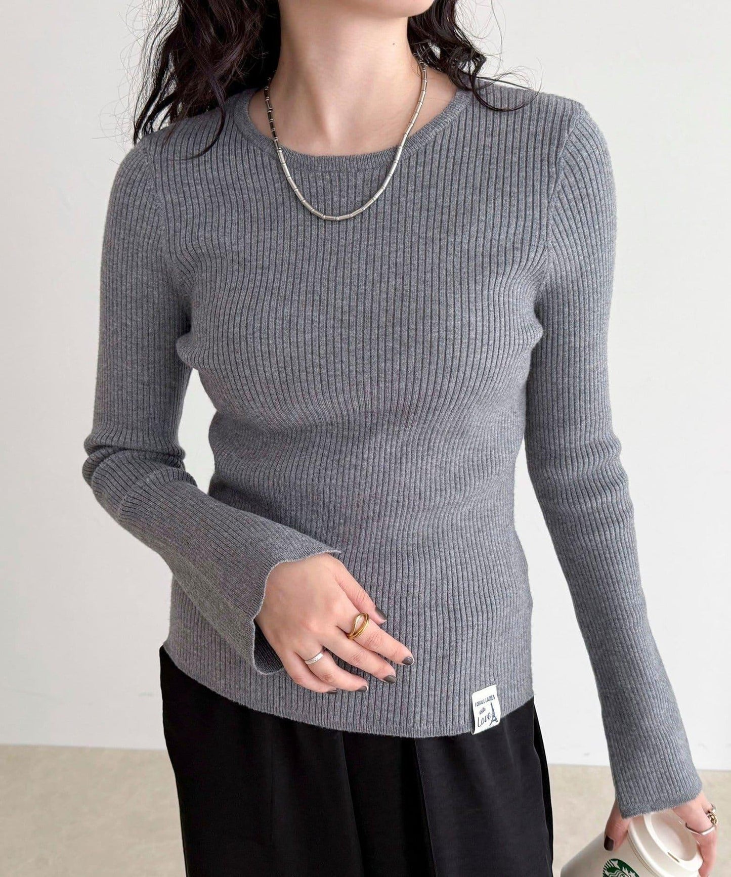 袖開叉羅紋針織套頭衫