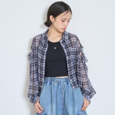 帶內搭透視格紋襯衫