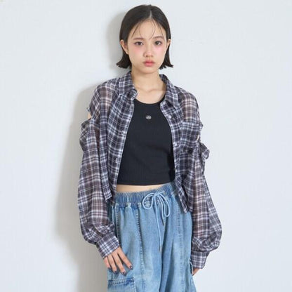 帶內搭透視格紋襯衫