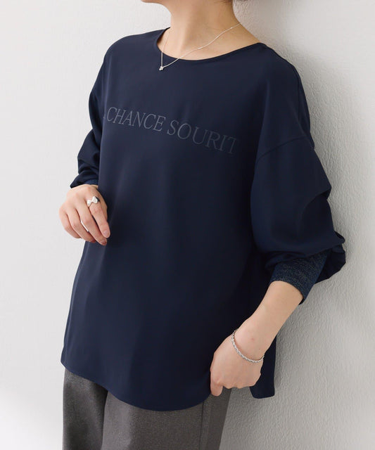 【前後兩穿】2WAY字母袖金銀絲羅紋長袖T恤/襯衫/禮服