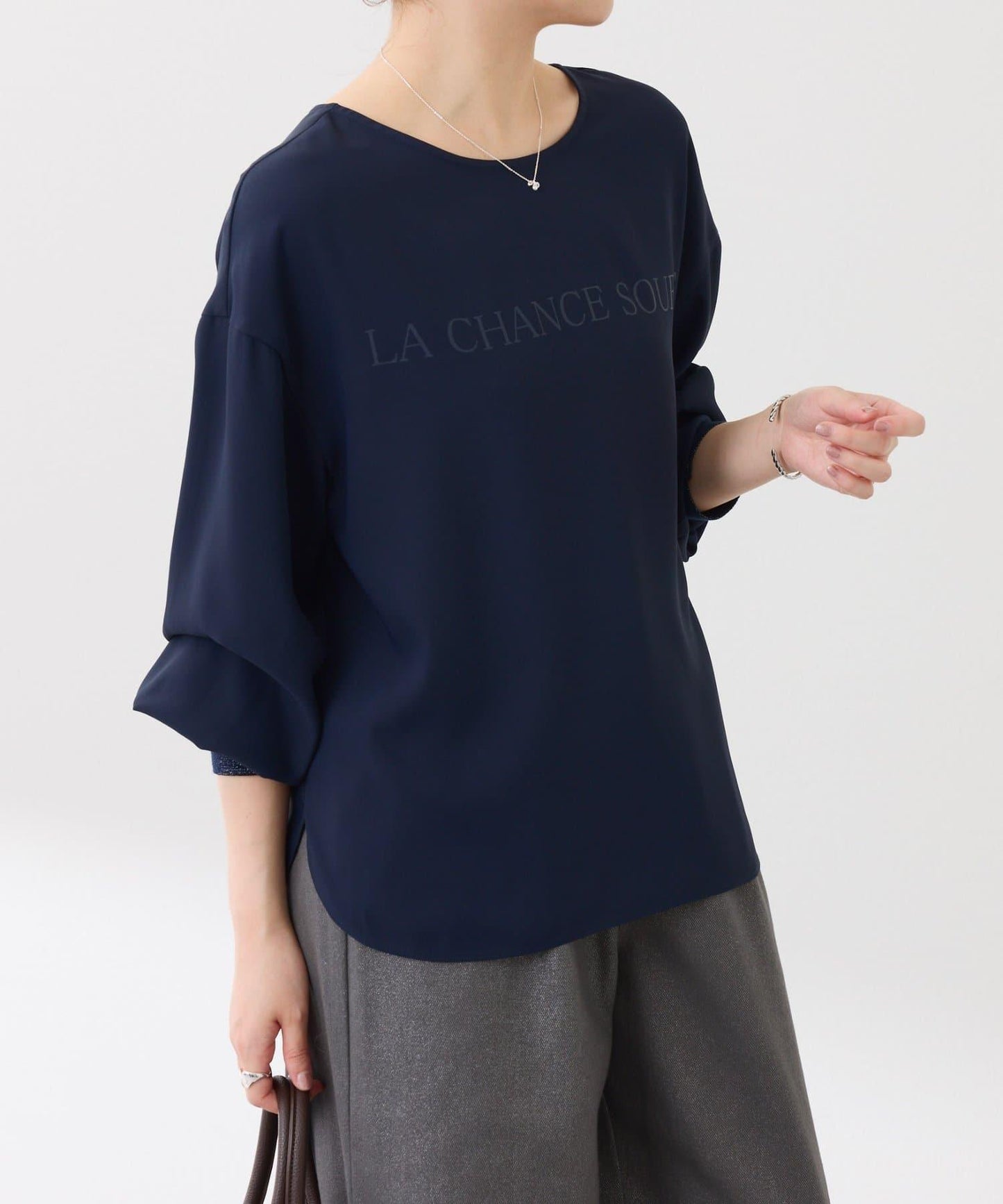 【前後兩穿】2WAY字母袖金銀絲羅紋長袖T恤/襯衫/禮服