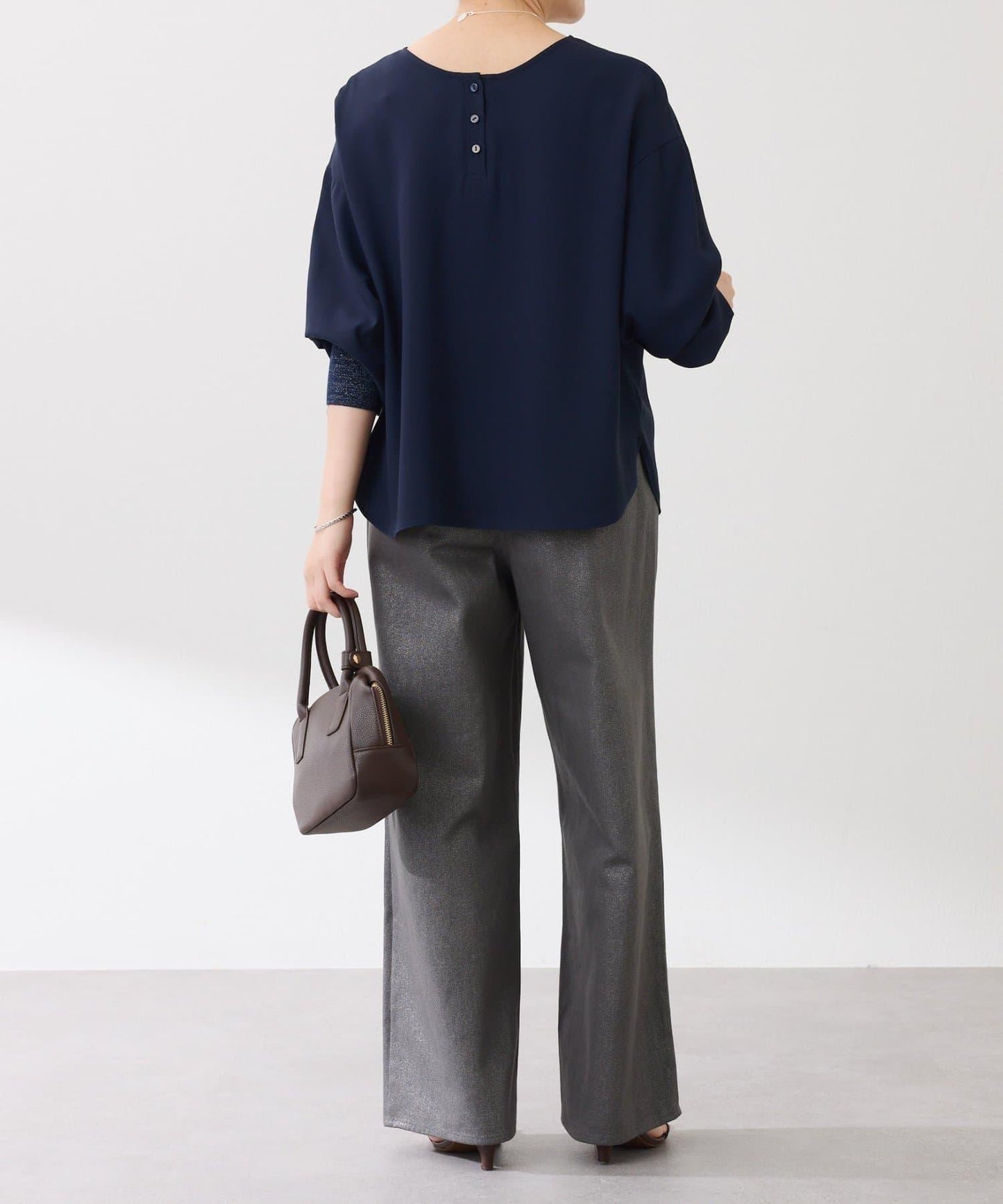 【前後兩穿】2WAY字母袖金銀絲羅紋長袖T恤/襯衫/禮服