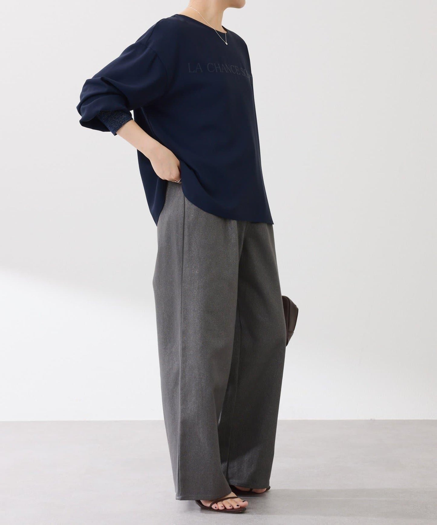 【前後兩穿】2WAY字母袖金銀絲羅紋長袖T恤/襯衫/禮服