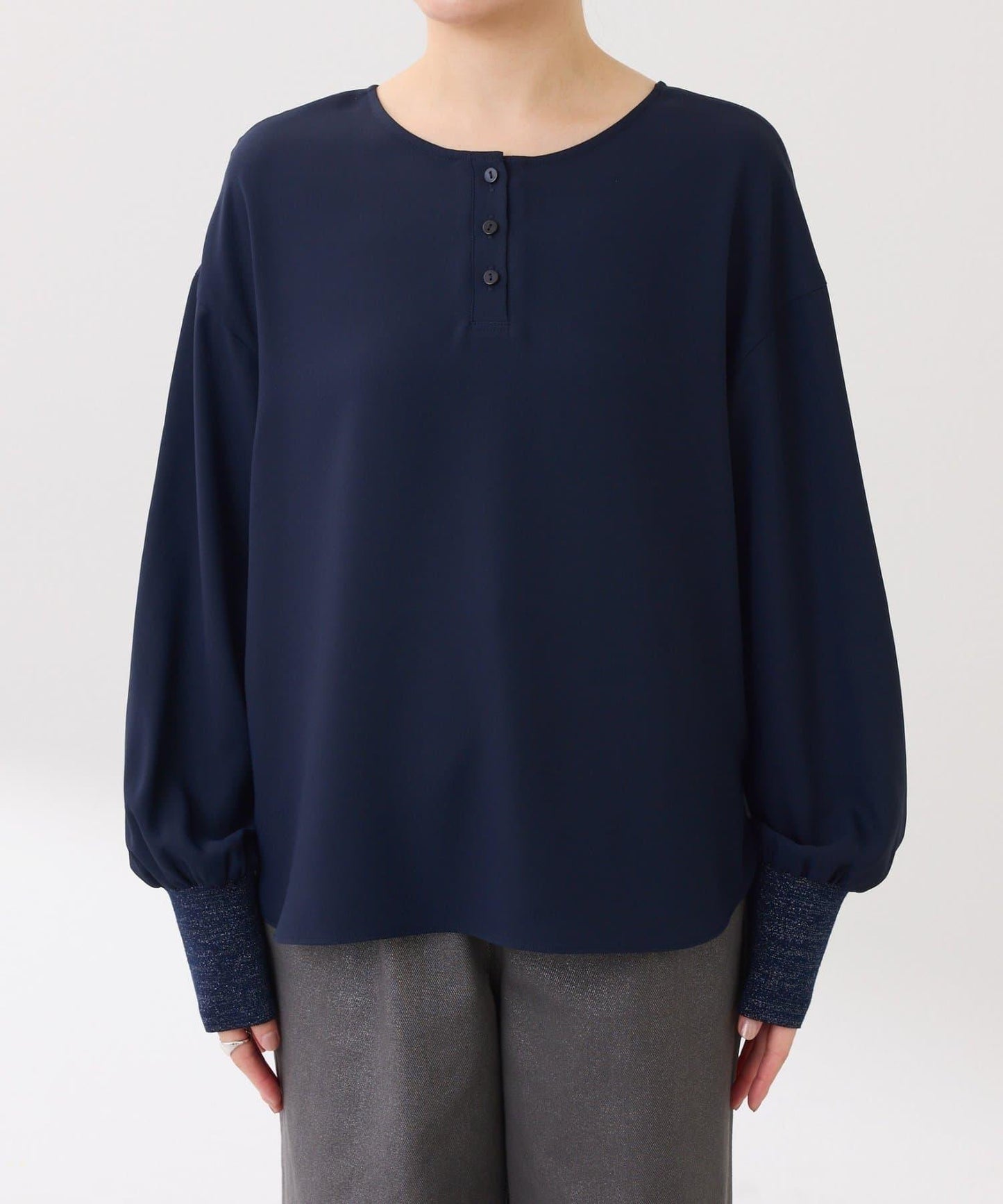 【前後兩穿】2WAY字母袖金銀絲羅紋長袖T恤/襯衫/禮服