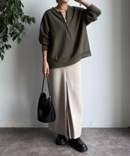 仿麂皮前開叉修身半身裙