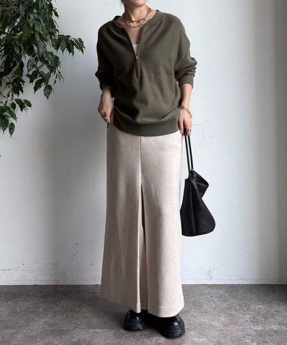 仿麂皮前開叉修身半身裙