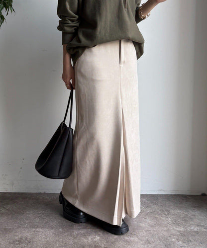 仿麂皮前開叉修身半身裙