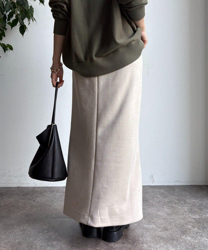 仿麂皮前開叉修身半身裙