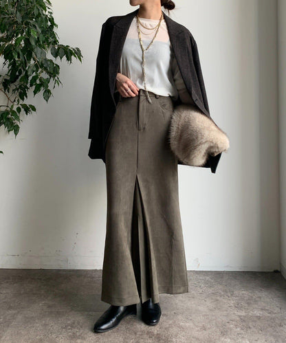 仿麂皮前開叉修身半身裙