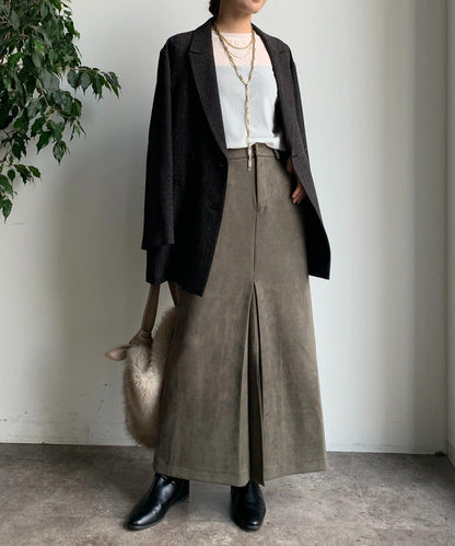 仿麂皮前開叉修身半身裙