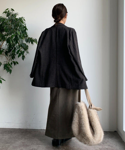 仿麂皮前開叉修身半身裙