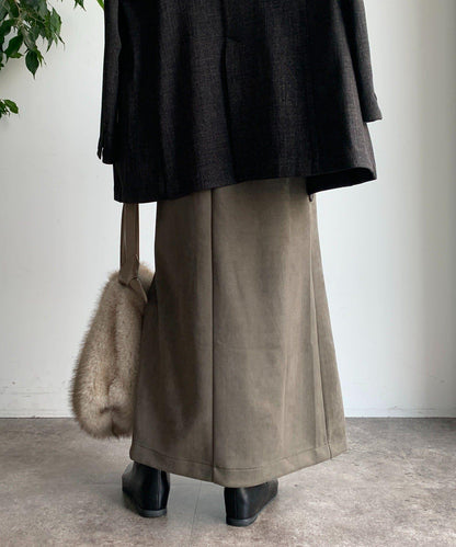 仿麂皮前開叉修身半身裙