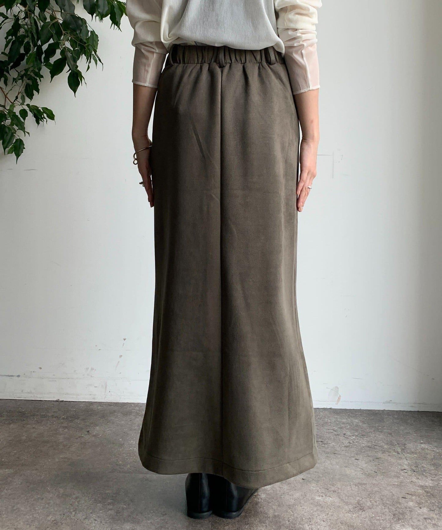 仿麂皮前開叉修身半身裙