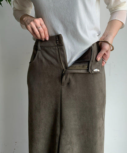 仿麂皮前開叉修身半身裙