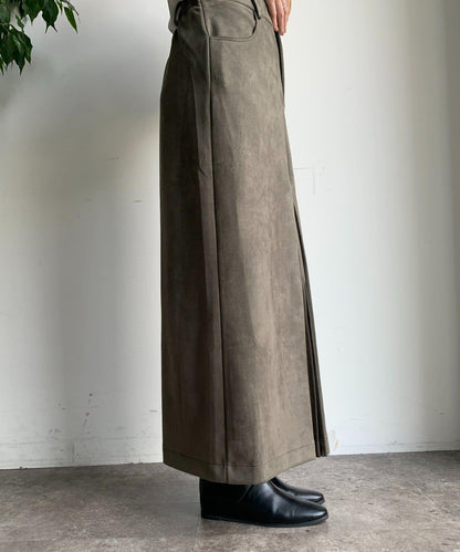 仿麂皮前開叉修身半身裙