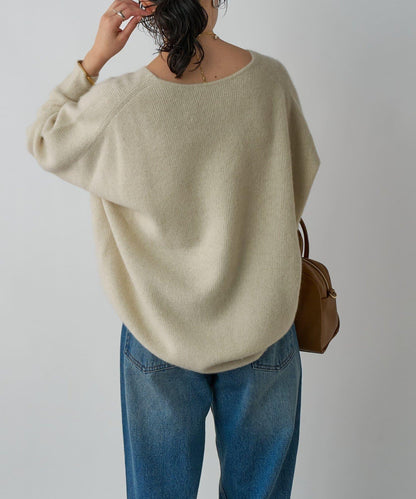 【輕盈感廓形】毛絨羊毛單面羅紋V領針織衫/預計10月上旬發貨