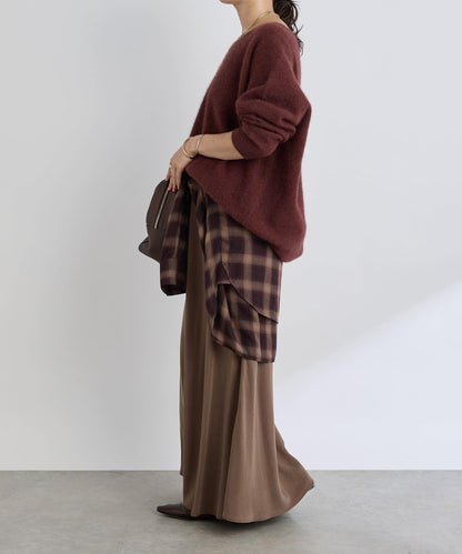 【輕盈感廓形】毛絨羊毛單面羅紋V領針織衫/預計10月上旬發貨