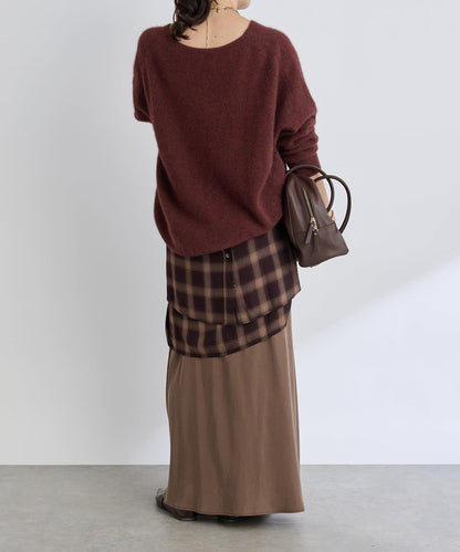 【輕盈感廓形】毛絨羊毛單面羅紋V領針織衫/預計10月上旬發貨