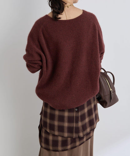 【輕盈感廓形】毛絨羊毛單面羅紋V領針織衫/預計10月上旬發貨