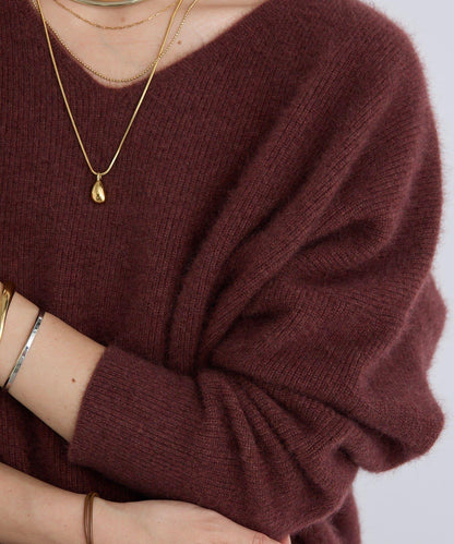 【輕盈感廓形】毛絨羊毛單面羅紋V領針織衫/預計10月上旬發貨