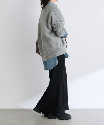 【輕盈感廓形】毛絨羊毛單面羅紋V領針織衫/預計10月上旬發貨